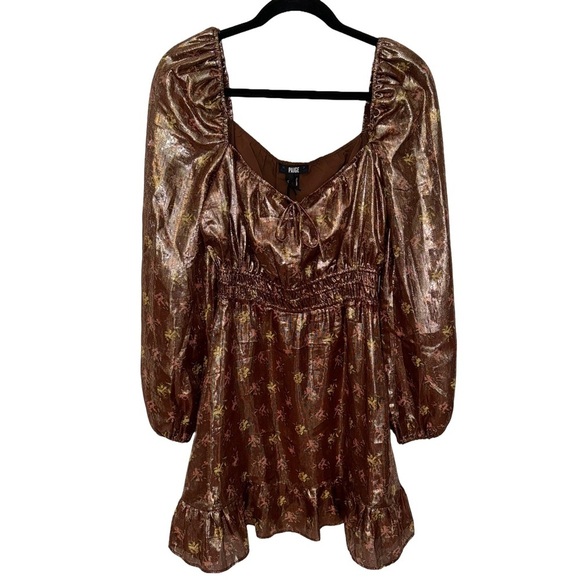 NWT PAIGE Noah Floral Bronze Metallic Mini A-Line Dress Sz. SMALL - Picture 3 of 7